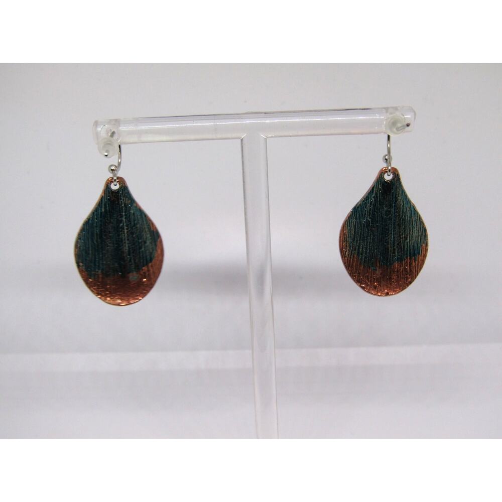 Copper Green Dangly Earrings‎ Boho Cottagecore Teardrop 1 1/2" Grunge Whimsigoth - Picture 2 of 3
